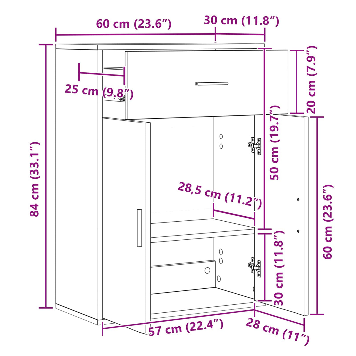 Sideboard Gammelt træ 60 x 30 x 84 cm Konstrueret træ