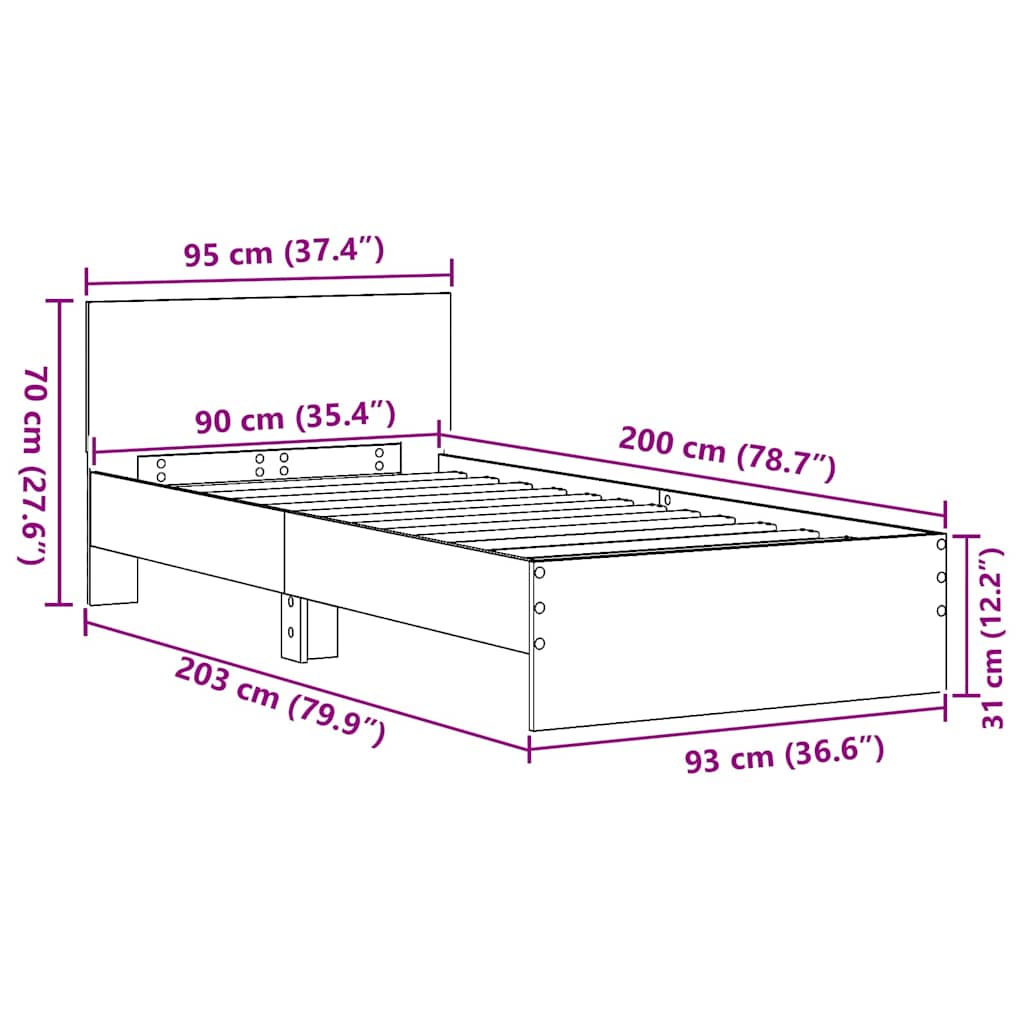 Sengestel med hovedgærde med hovedgærde Gammelt træ 90 x 200 cm