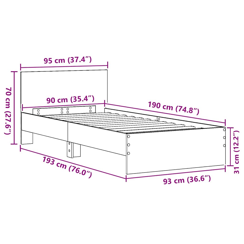 Sengestel med hovedgærde med hovedgærde Gammelt træ 90 x 190 cm