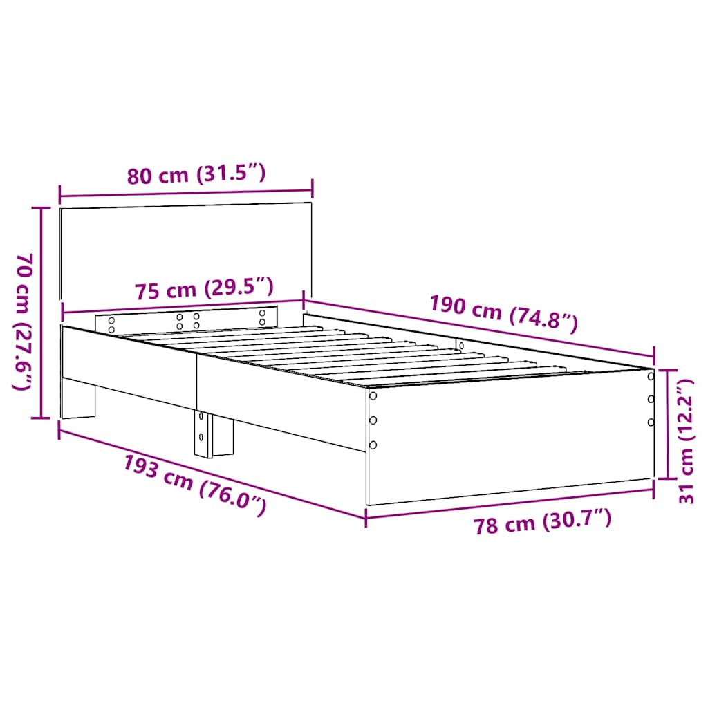 Sengestel med hovedgærde med hovedgærde Gammelt træ 75 x 190 cm