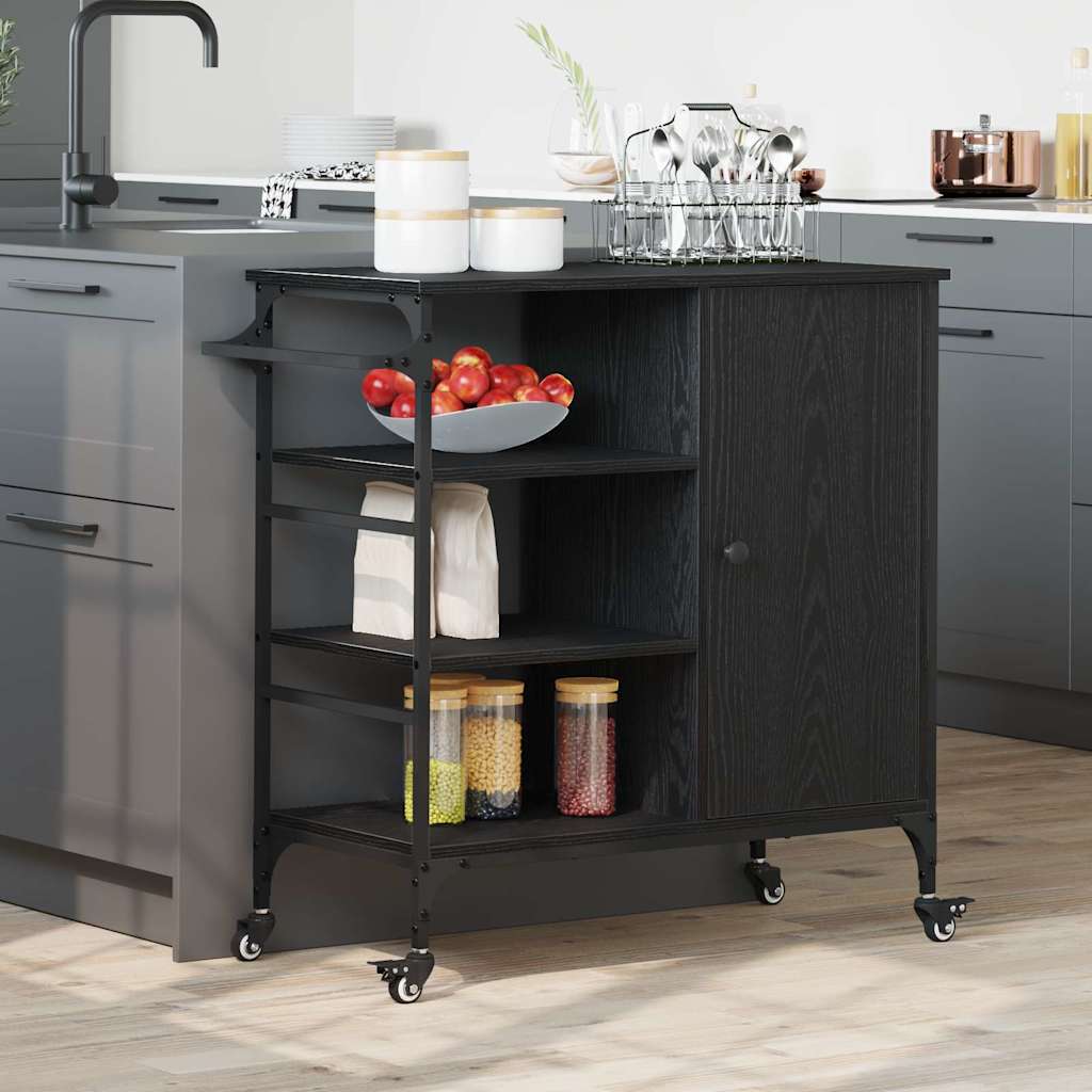 Køkkenvogn Sort eg 87.5 x 39 x 84.5 cm Konstrueret træ