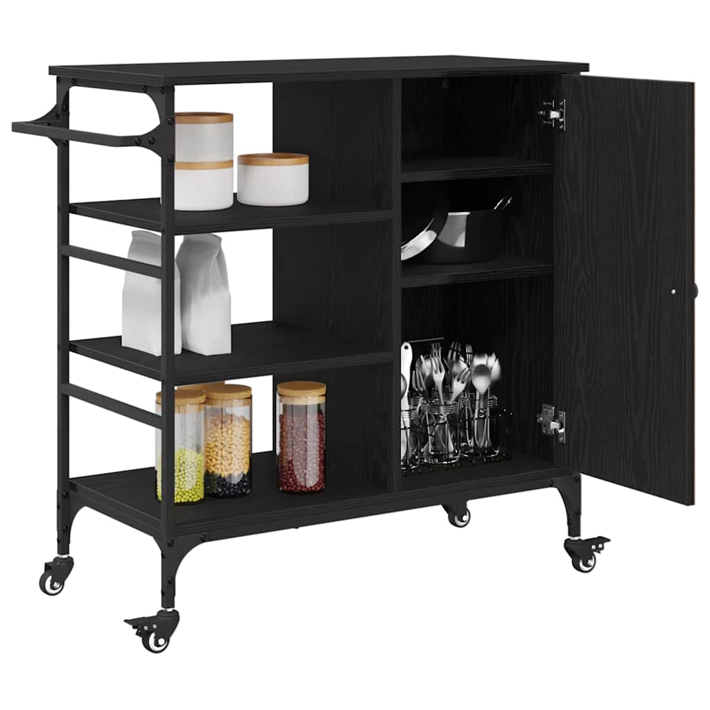 Køkkenvogn Sort eg 87.5 x 39 x 84.5 cm Konstrueret træ