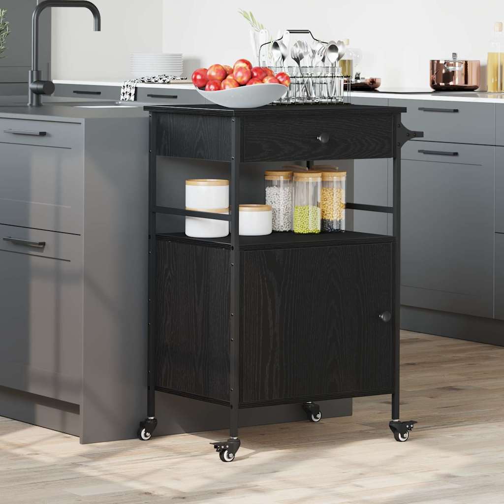 Køkkenvogn Sort eg 56 x 43 x 89,5 cm Konstrueret træ
