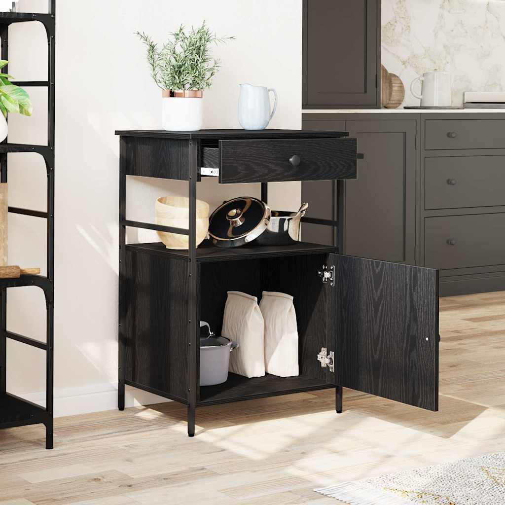 Køkkenvogn Sort eg 56 x 43 x 89,5 cm Konstrueret træ