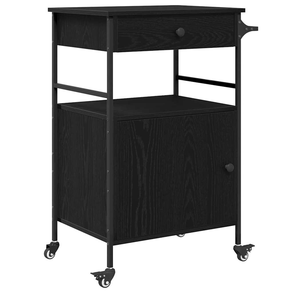 Køkkenvogn Sort eg 56 x 43 x 89,5 cm Konstrueret træ