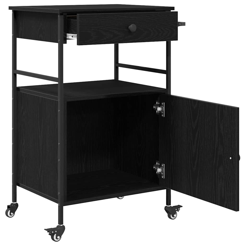 Køkkenvogn Sort eg 56 x 43 x 89,5 cm Konstrueret træ