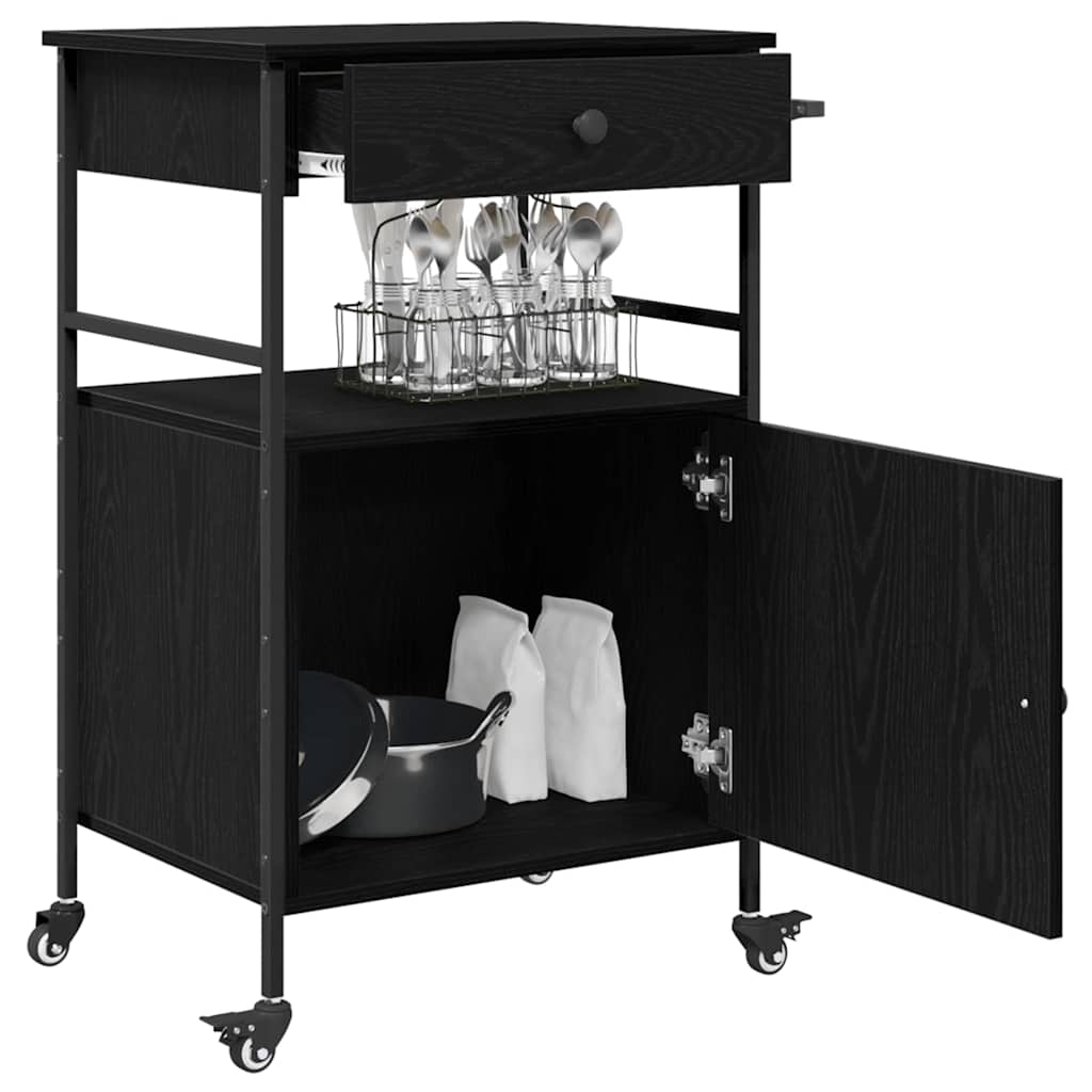 Køkkenvogn Sort eg 56 x 43 x 89,5 cm Konstrueret træ