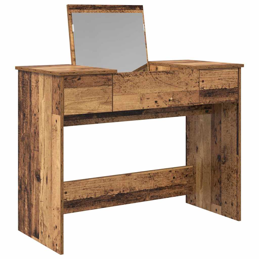 Kosmetikbord med skuffe med spejl Gammelt træ 100 x 45 x 76 cm