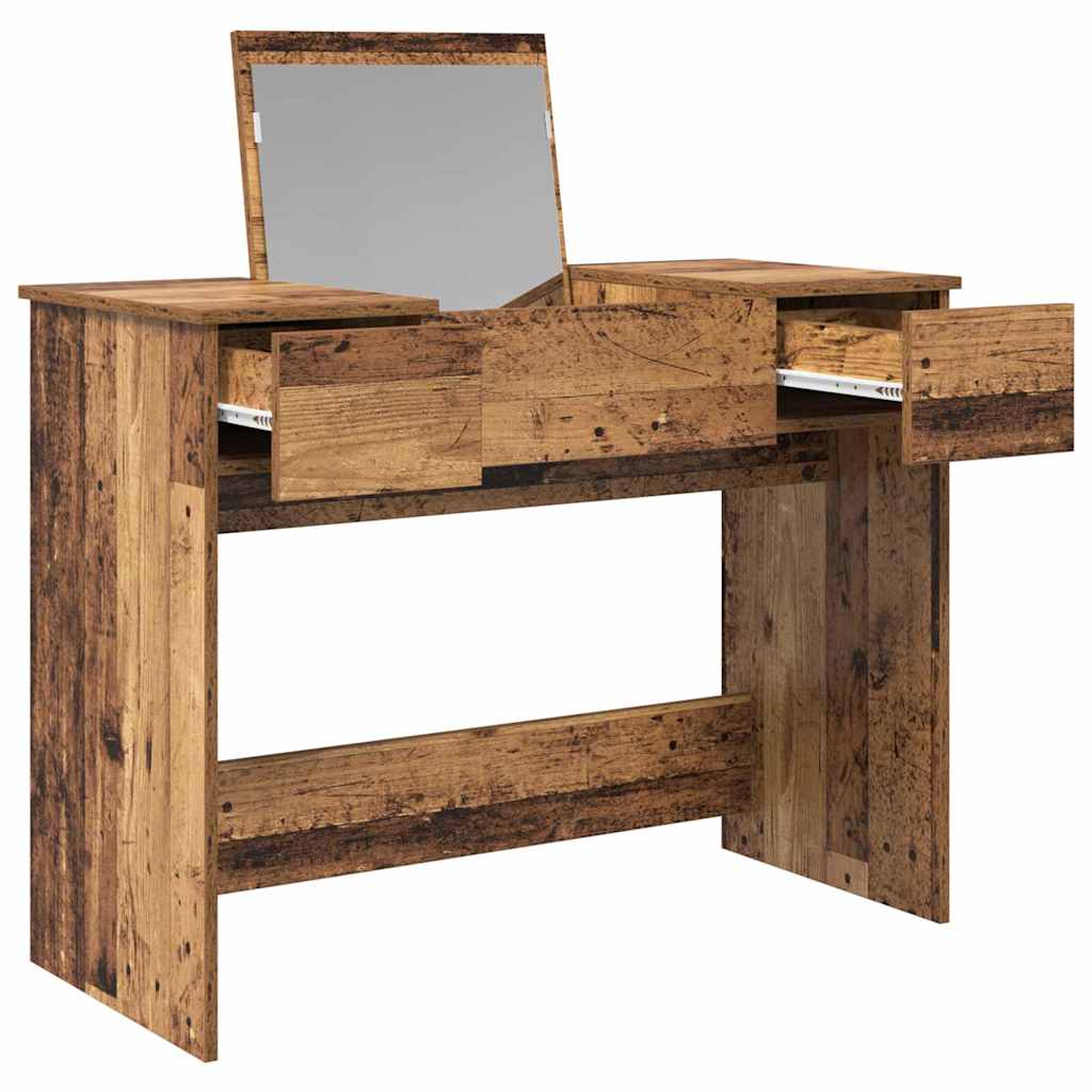 Kosmetikbord med skuffe med spejl Gammelt træ 100 x 45 x 76 cm