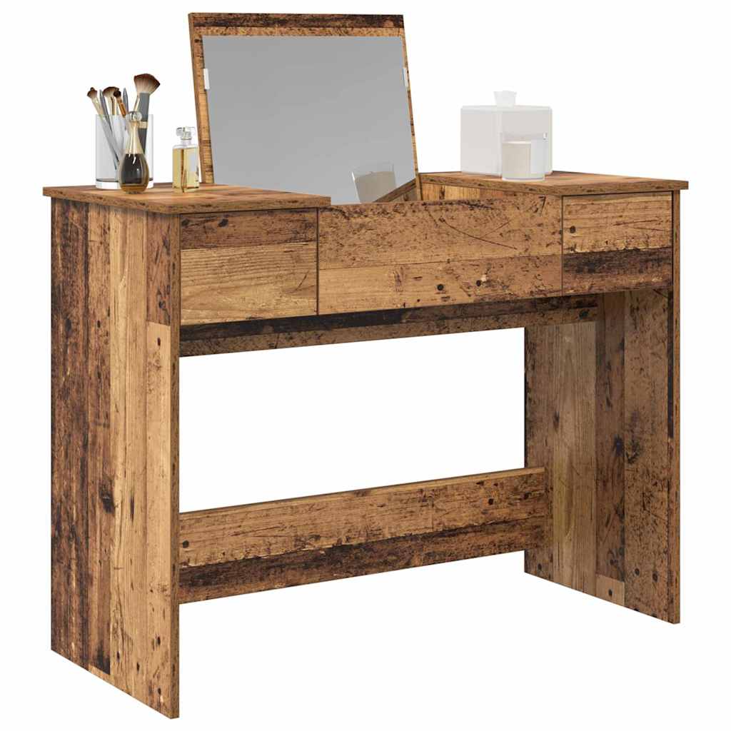 Kosmetikbord med skuffe med spejl Gammelt træ 100 x 45 x 76 cm