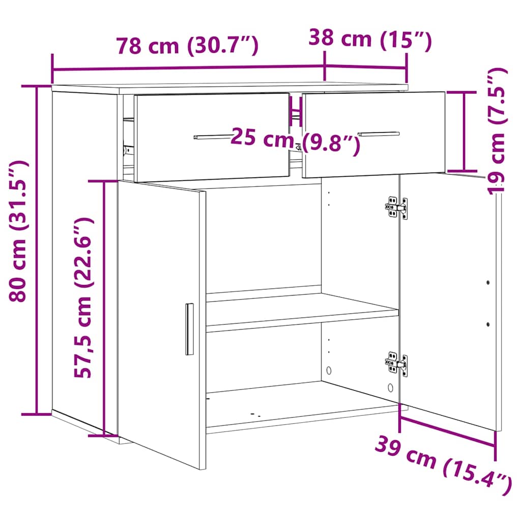 Sideboard Sort eg 78 x 38 x 80 cm Konstrueret træ