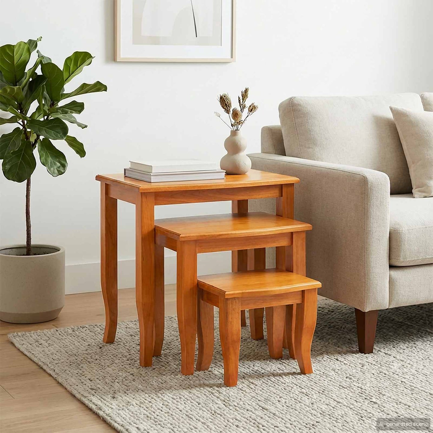 Nesting sideborde 3 stk. Naturfarvet 60 x 45 x 60,5 cm