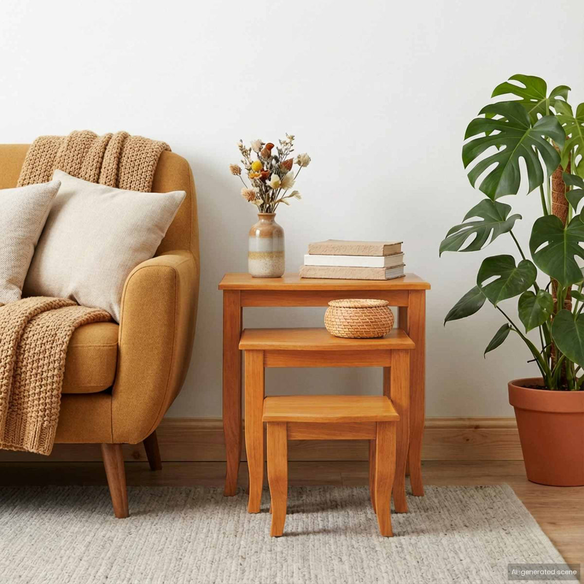Nesting sideborde 3 stk. Naturfarvet 60 x 45 x 60,5 cm