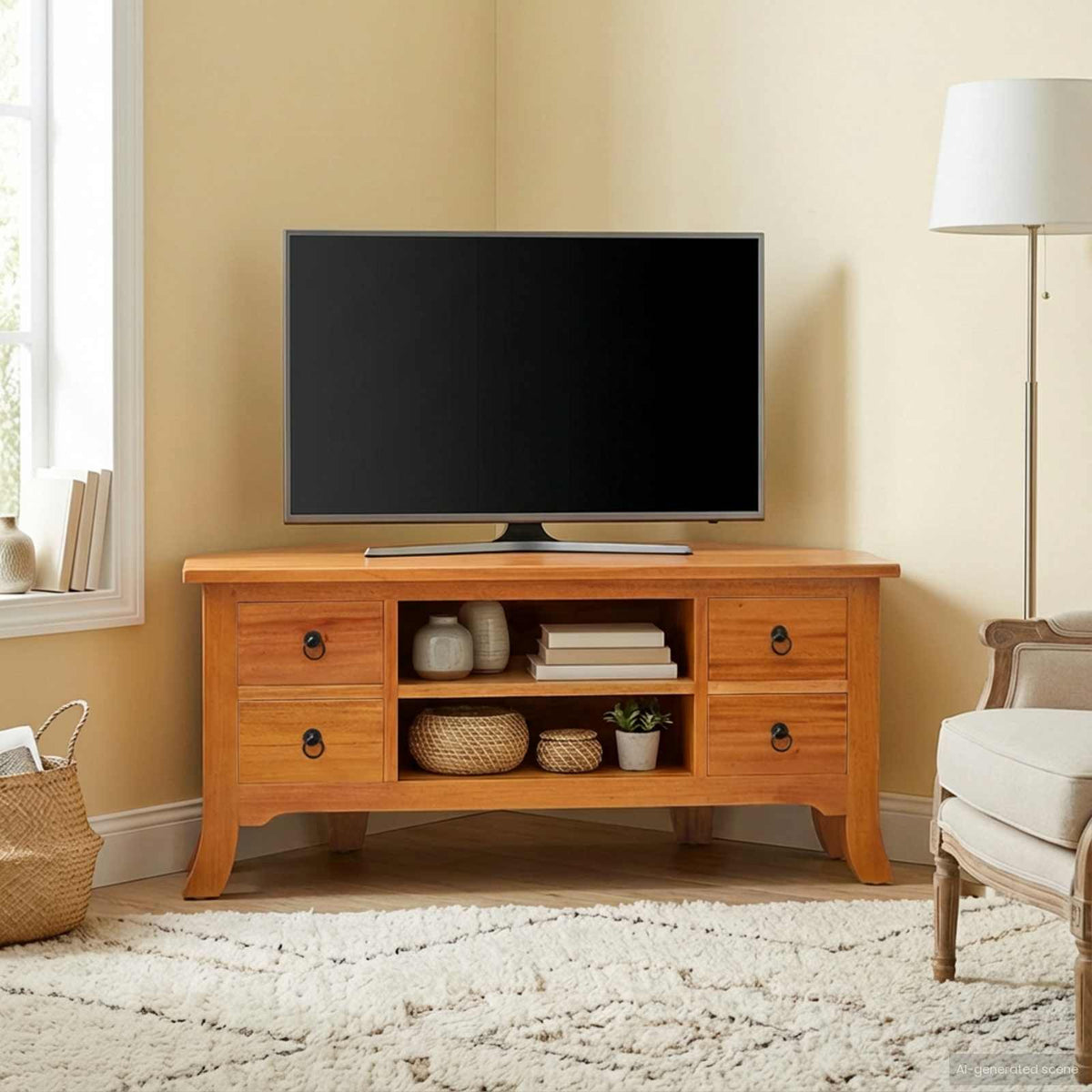 TV-skab med hylde Naturfarvet 100 x 40,5 x 46 cm Massiv Mahogni