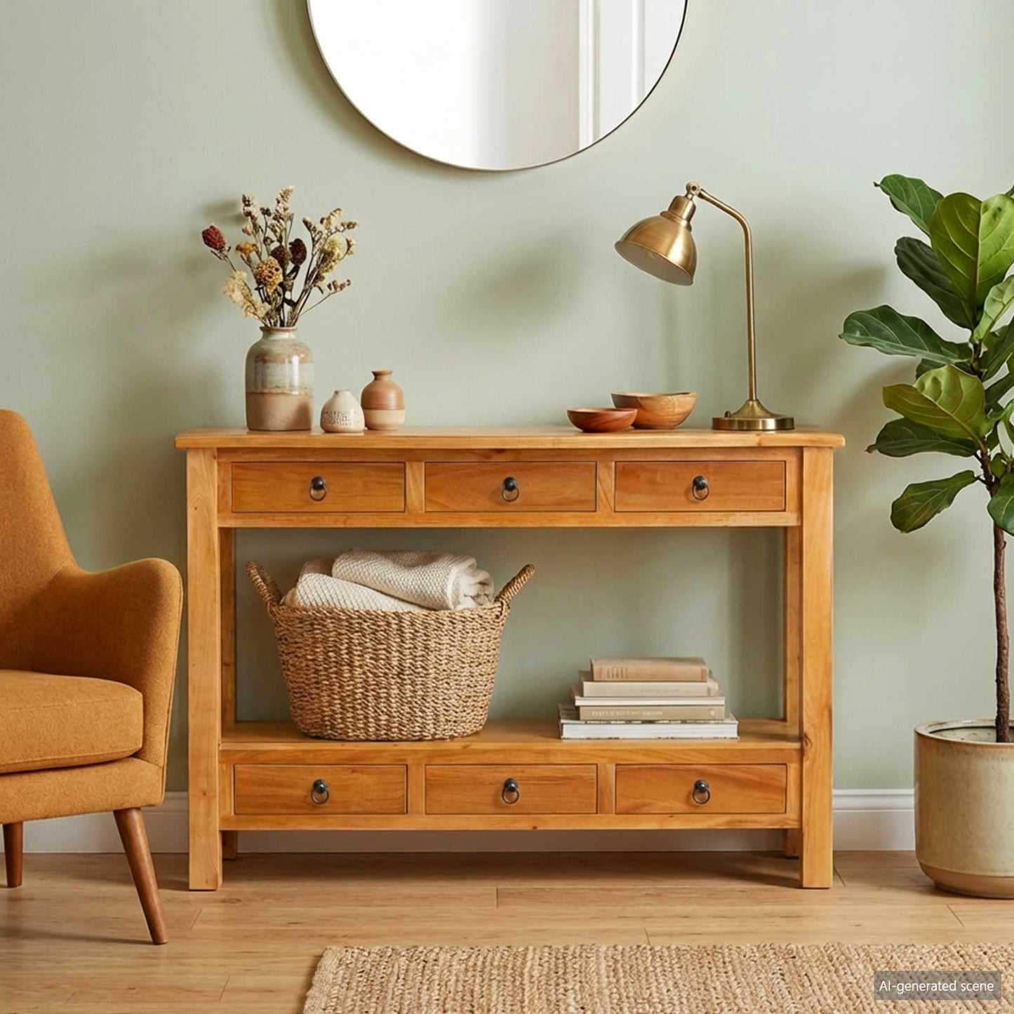 Konsolbord Naturfarvet 115 x 32 x 76 cm Massiv Mahogni
