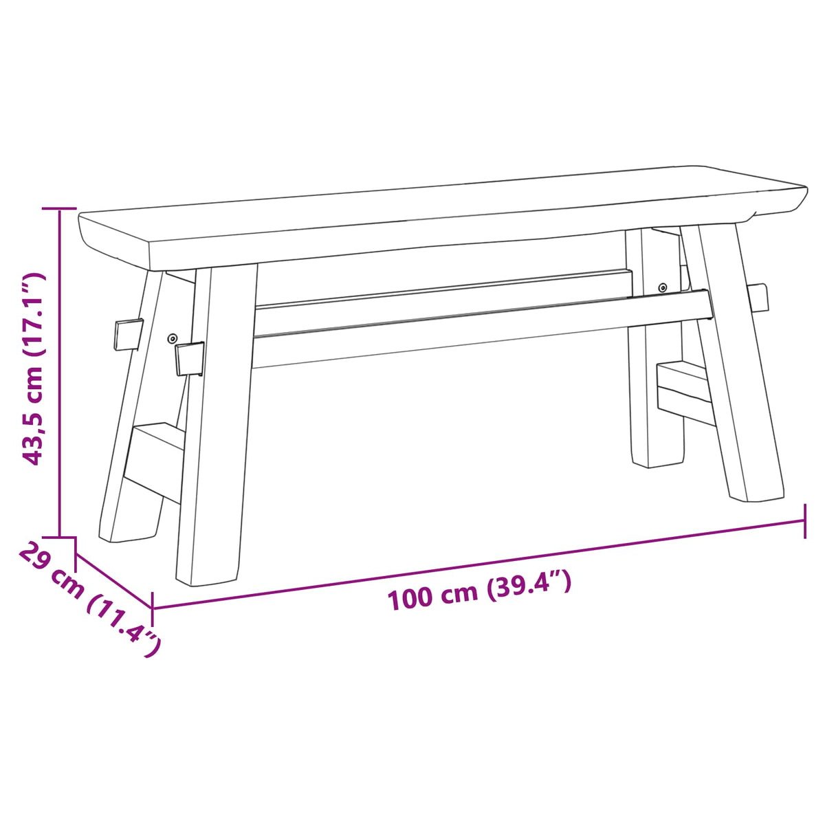 bænk Naturfarvet 100 x 29 x 43,5 cm Massiv Teaktræ
