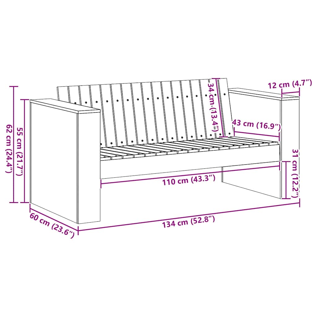 Havemøbelsofa Hvid 134 x 60 x 62 cm Massiv fyrretræ