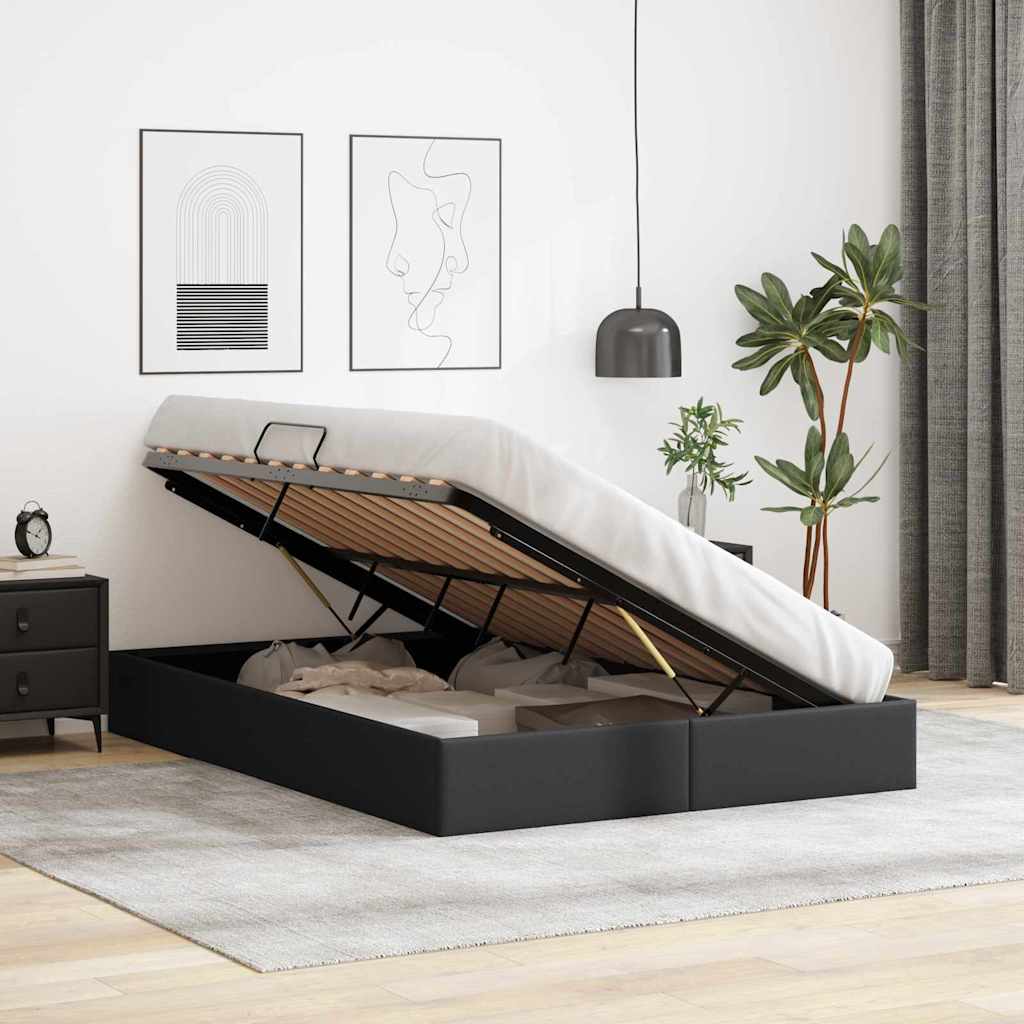 Opbevaringsseng med opbevaring Sort 137 x 190 cm Kunstlæder
