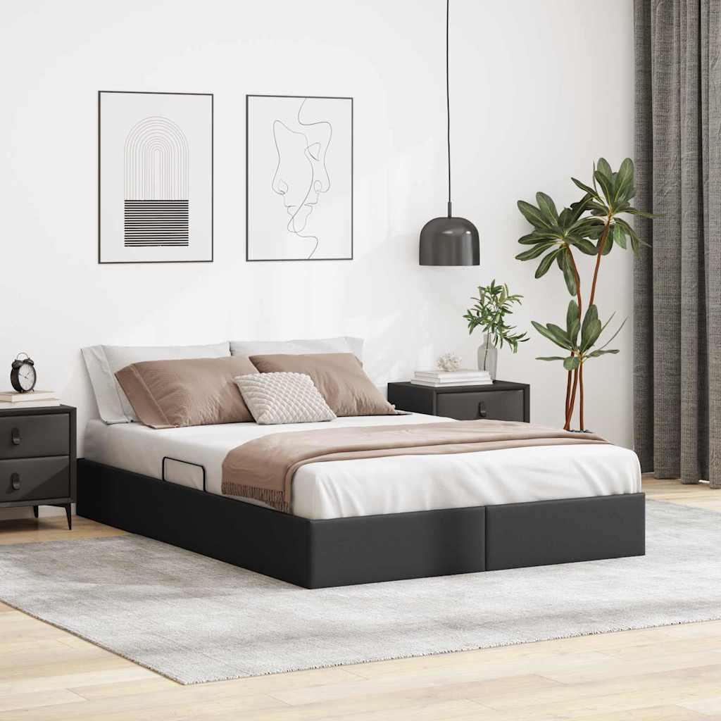 Opbevaringsseng med opbevaring Sort 153 x 203 cm Kunstlæder