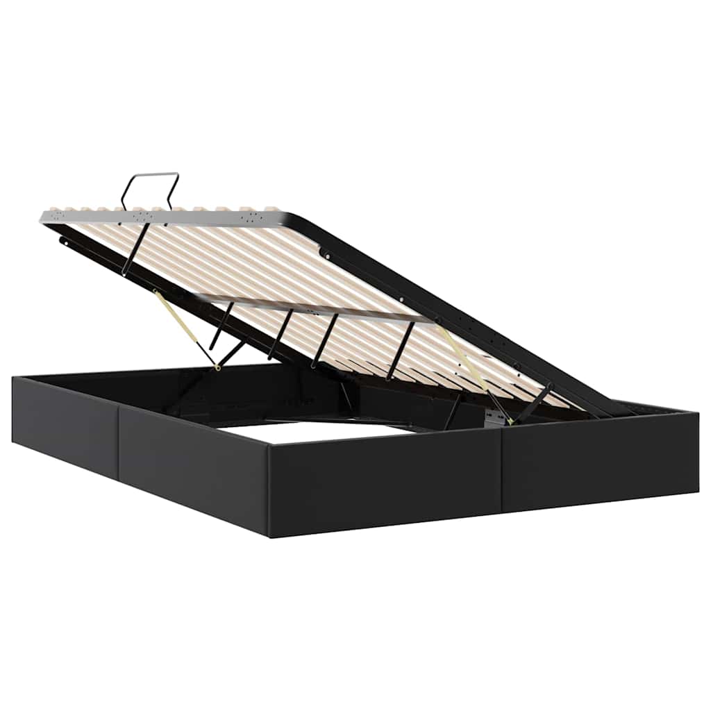 Opbevaringsseng med opbevaring Sort 153 x 203 cm Kunstlæder