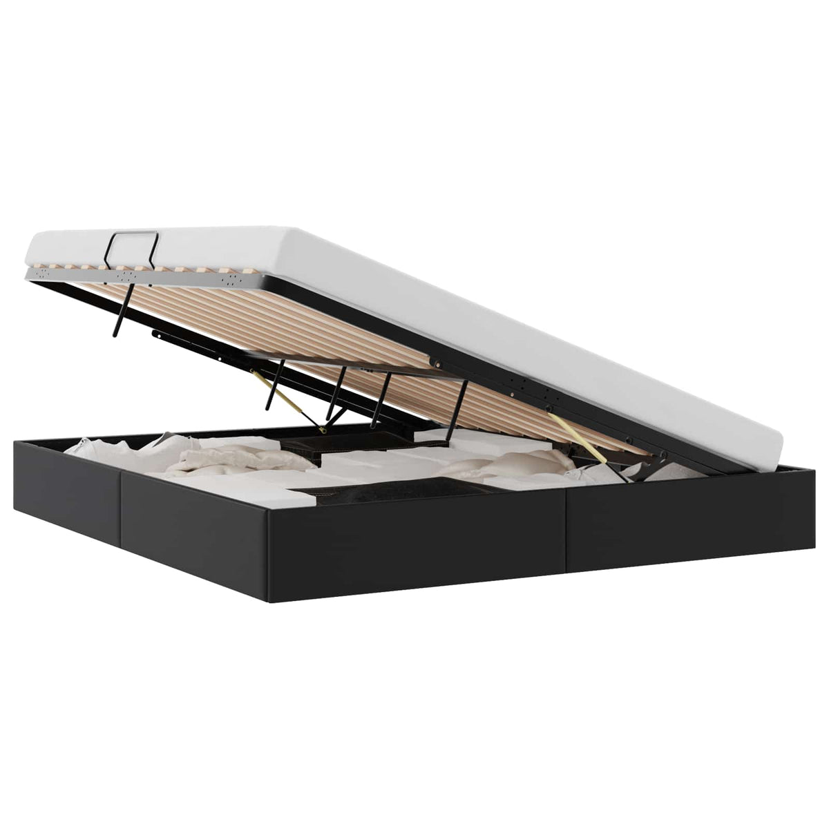 Opbevaringsseng med opbevaring Sort 193 x 203 cm Kunstlæder
