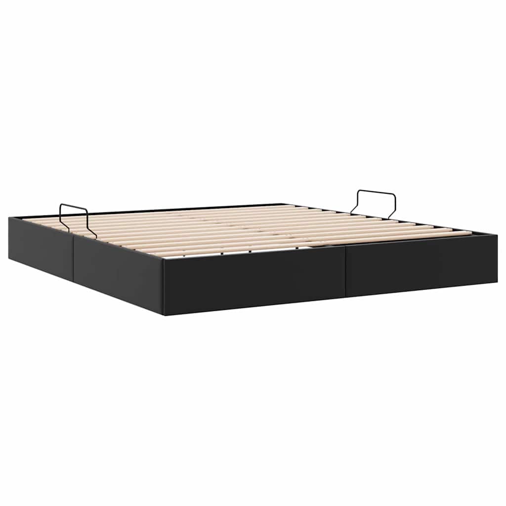 Opbevaringsseng med opbevaring Sort 193 x 203 cm Kunstlæder