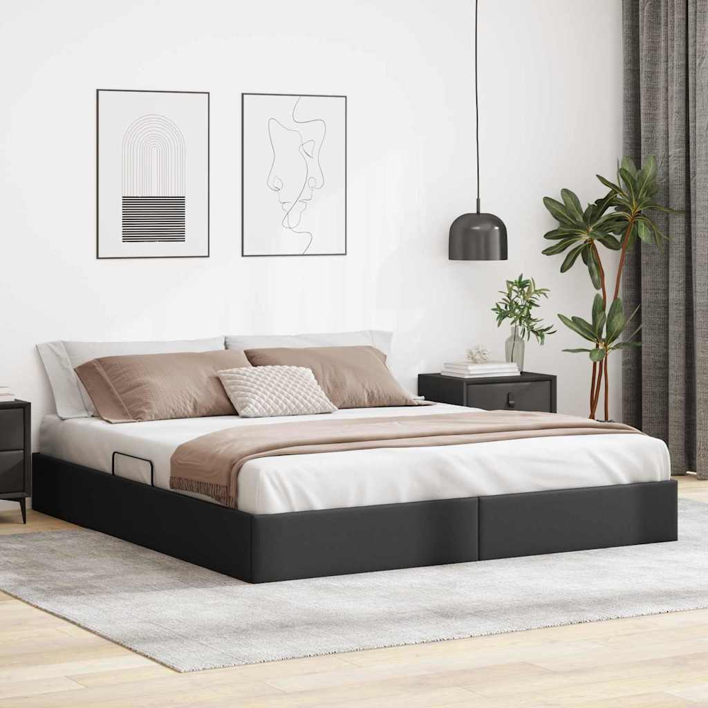 Opbevaringsseng med opbevaring Sort 183 x 213 cm Kunstlæder