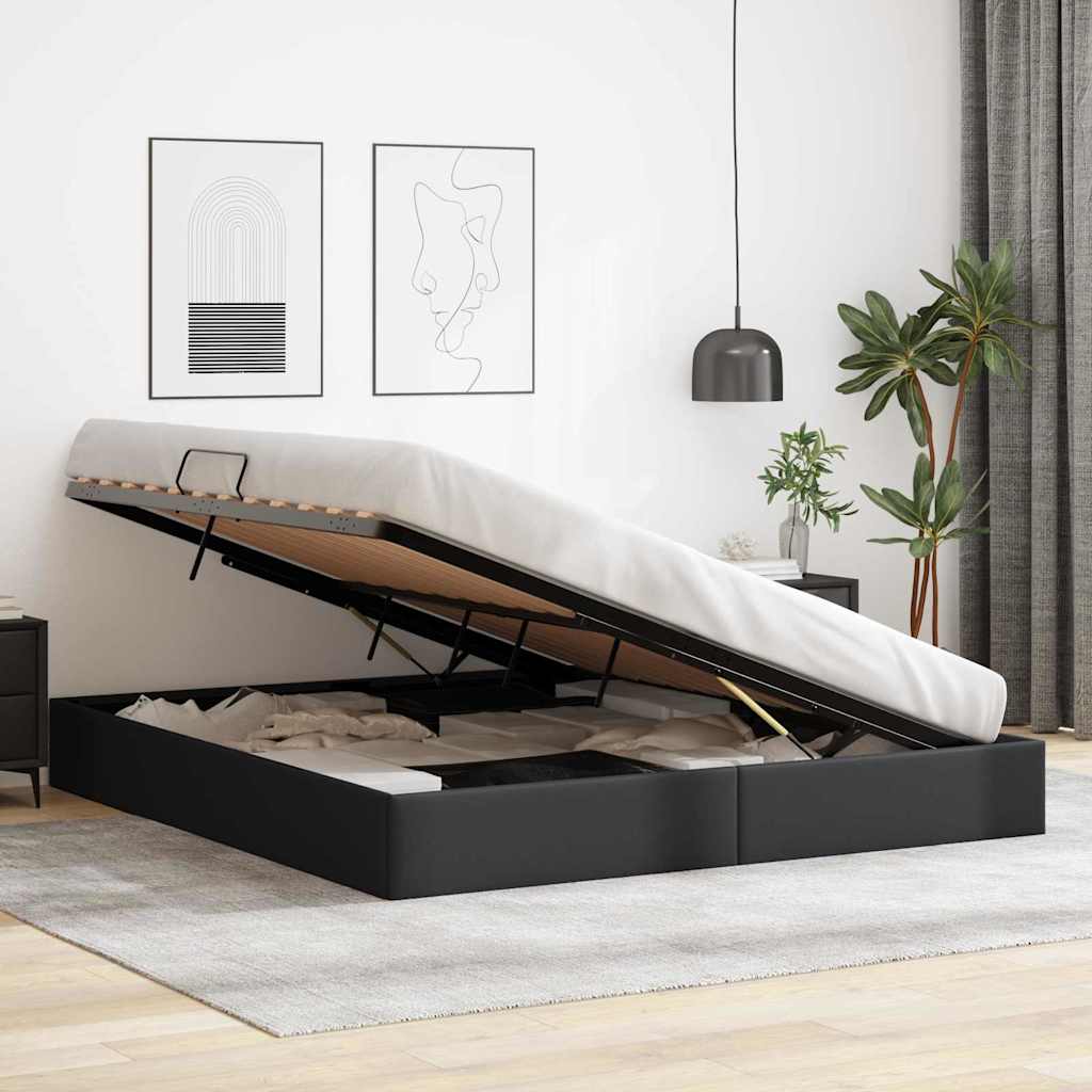 Opbevaringsseng med opbevaring Sort 183 x 213 cm Kunstlæder