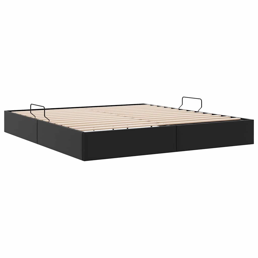 Opbevaringsseng med opbevaring Sort 183 x 213 cm Kunstlæder