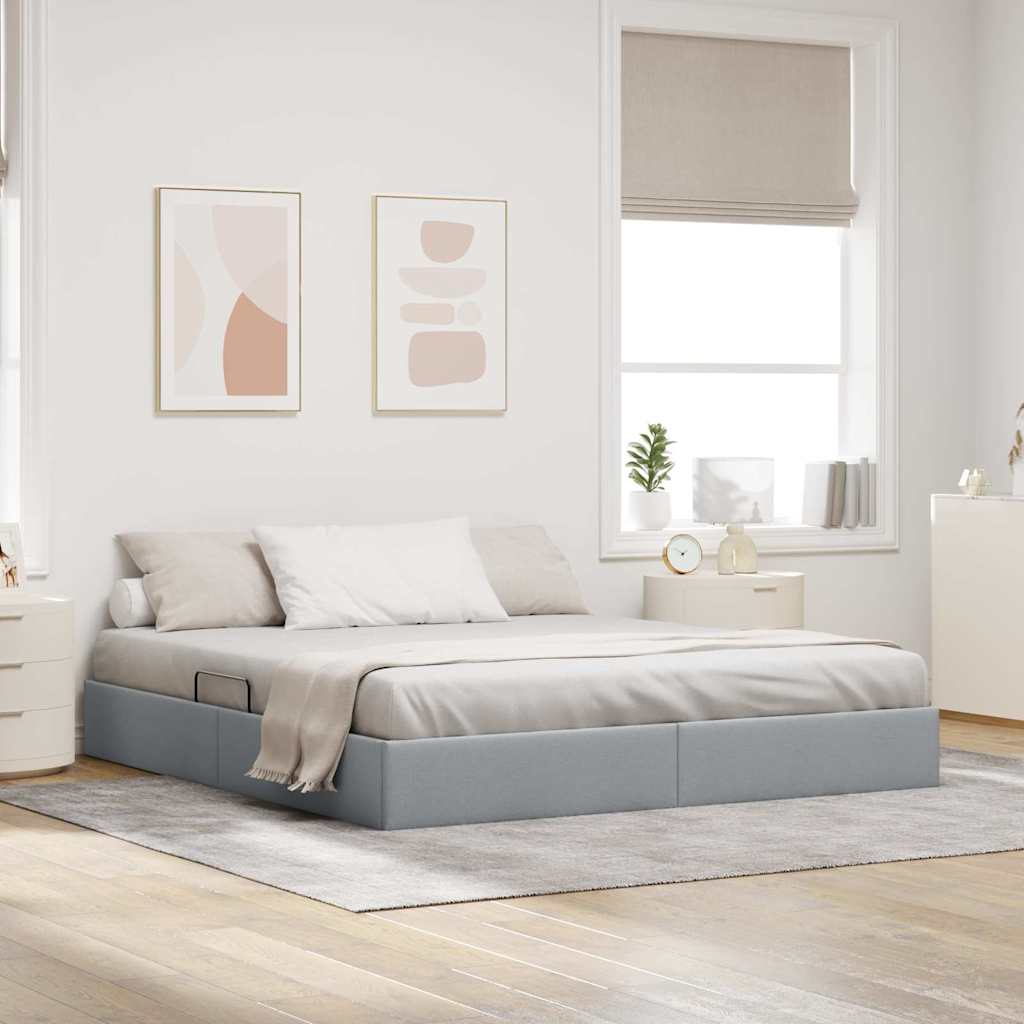 Opbevaringsseng med opbevaring Lysegrå 193 x 203 cm Stof