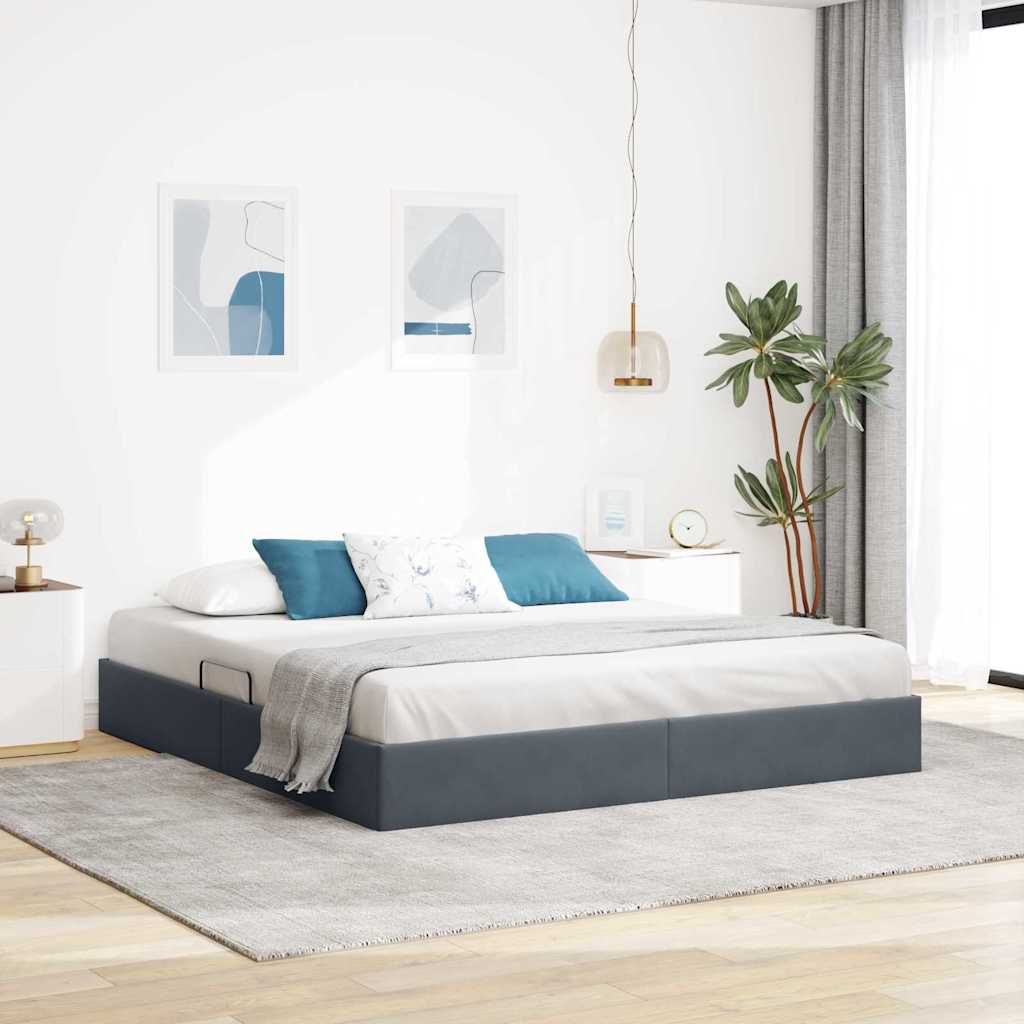 Opbevaringsseng med opbevaring Mørkegrå 183 x 213 cm Fløjl