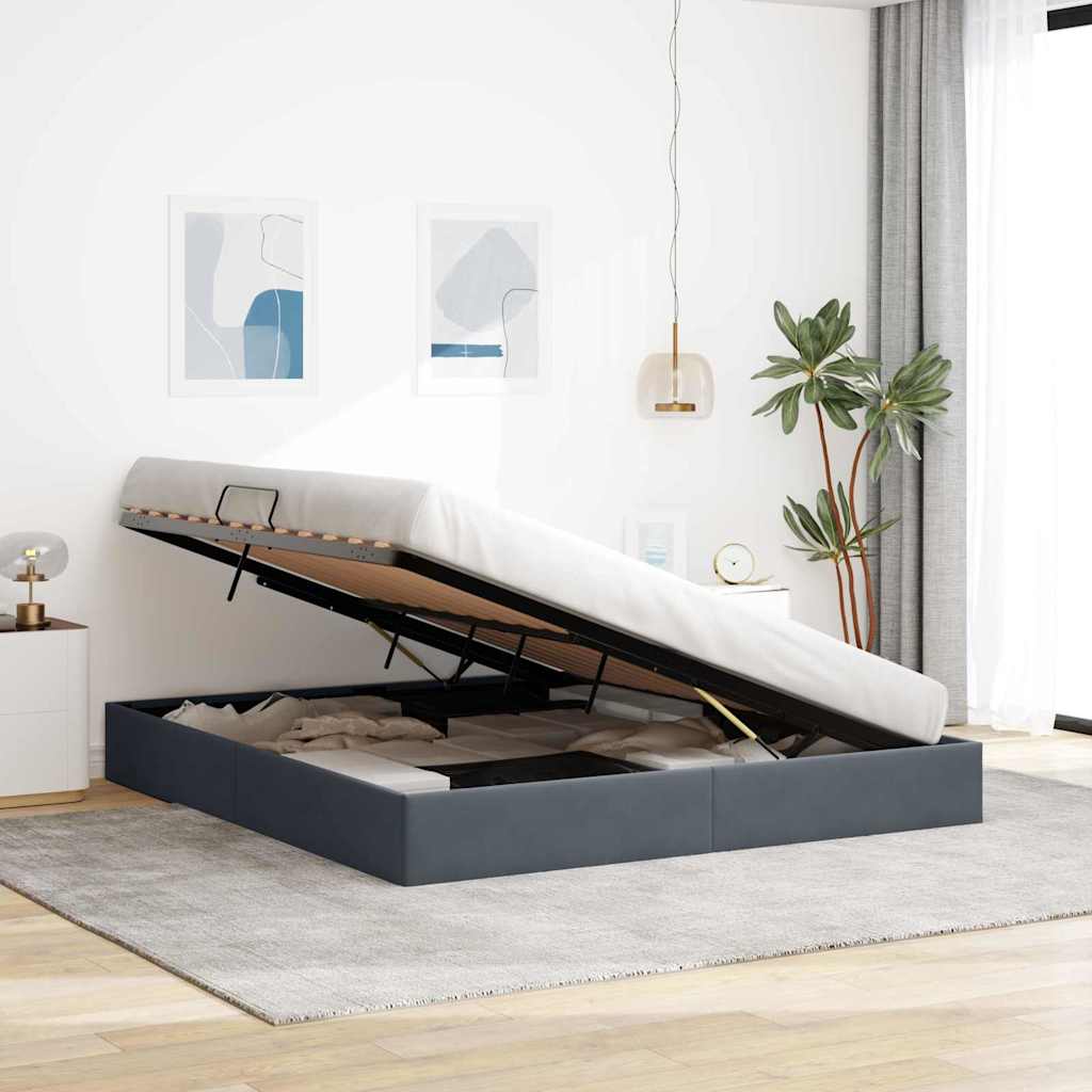 Opbevaringsseng med opbevaring Mørkegrå 183 x 213 cm Fløjl