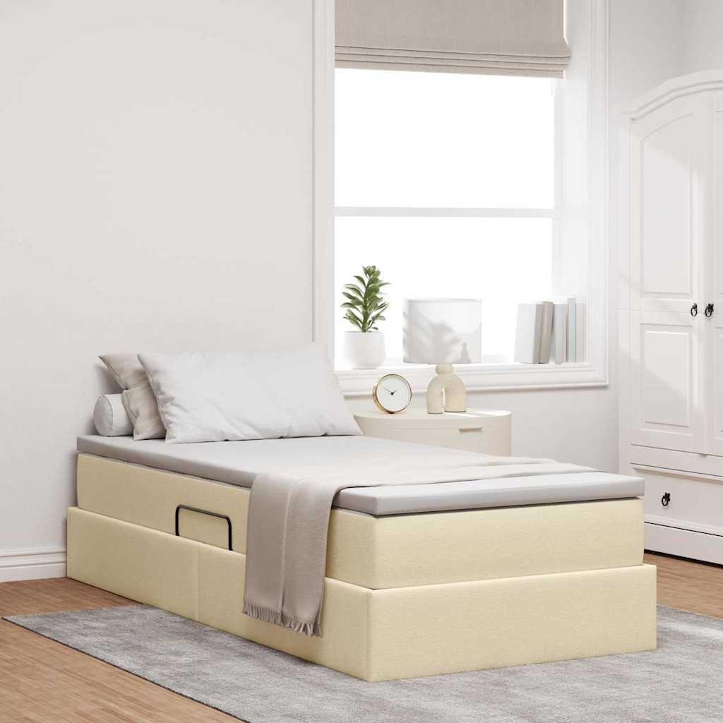 Seng med opbevaring og madras Creme 90 x 190 cm Polyester