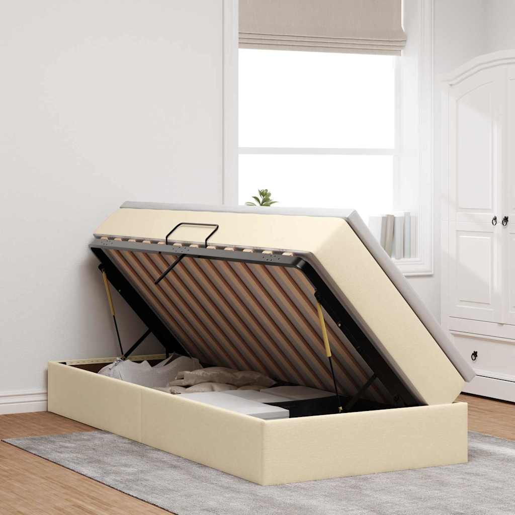 Seng med opbevaring og madras Creme 90 x 190 cm Polyester
