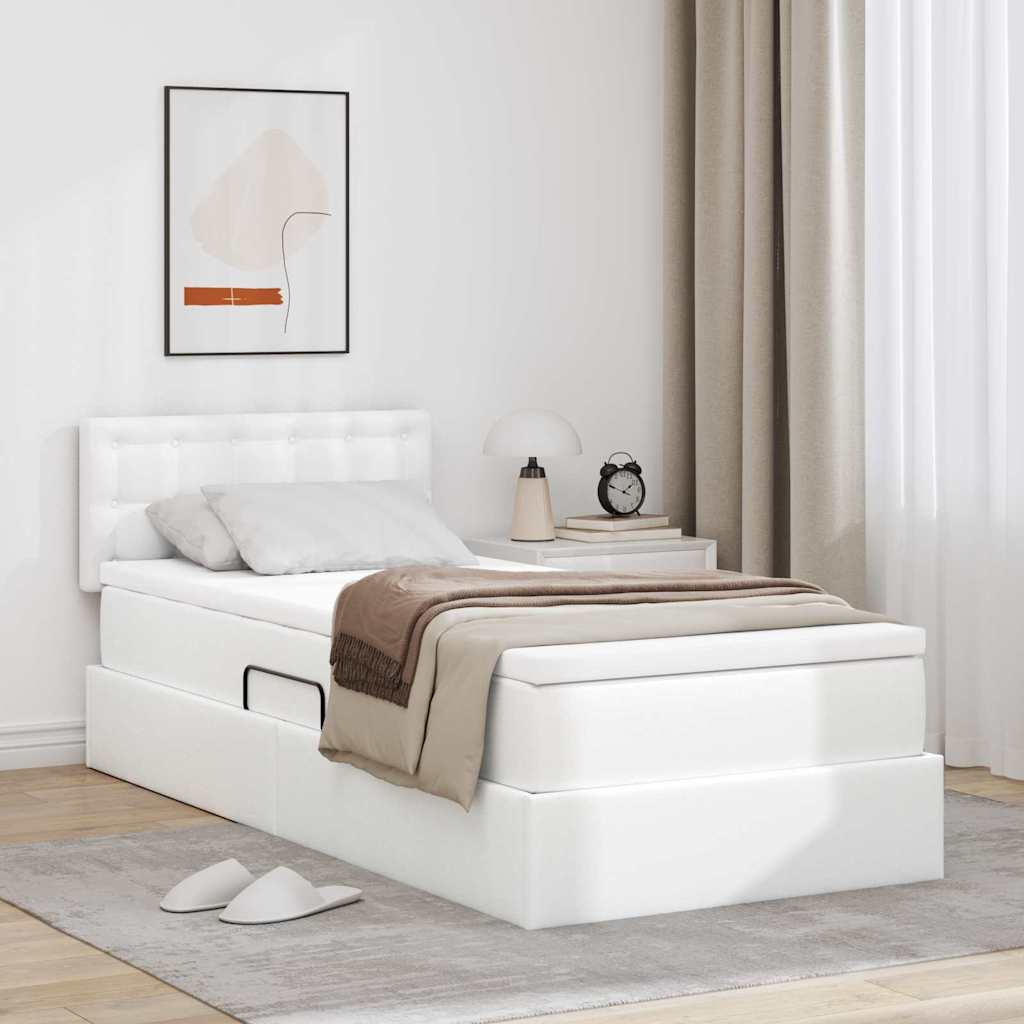Seng med opbevaring og madras Ren Hvid 90 x 200 cm Faux læder