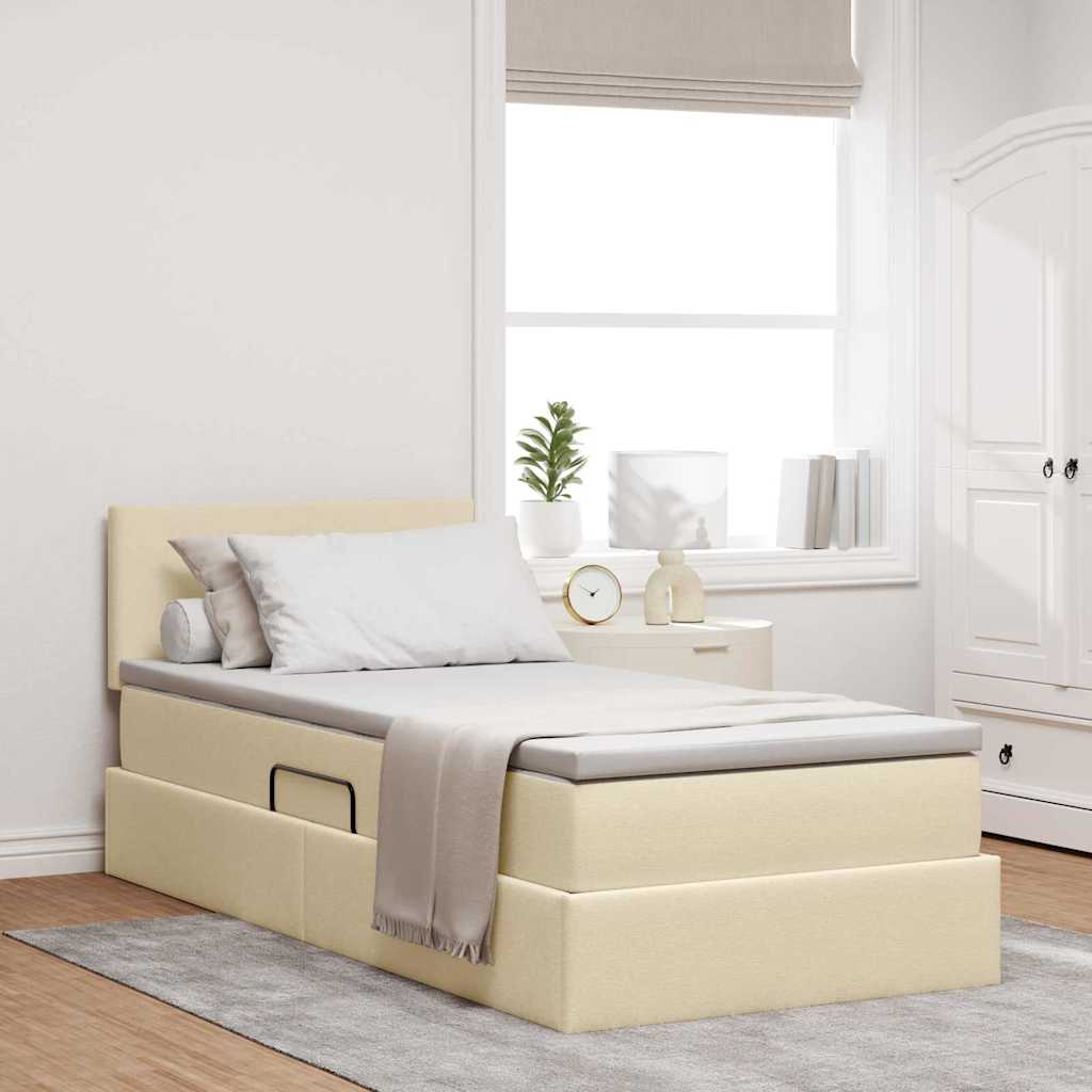 Seng med opbevaring og madras Creme 90 x 190 cm Fløjl