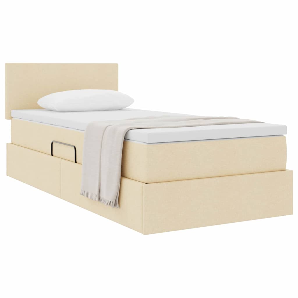 Seng med opbevaring og madras Creme 90 x 190 cm Fløjl