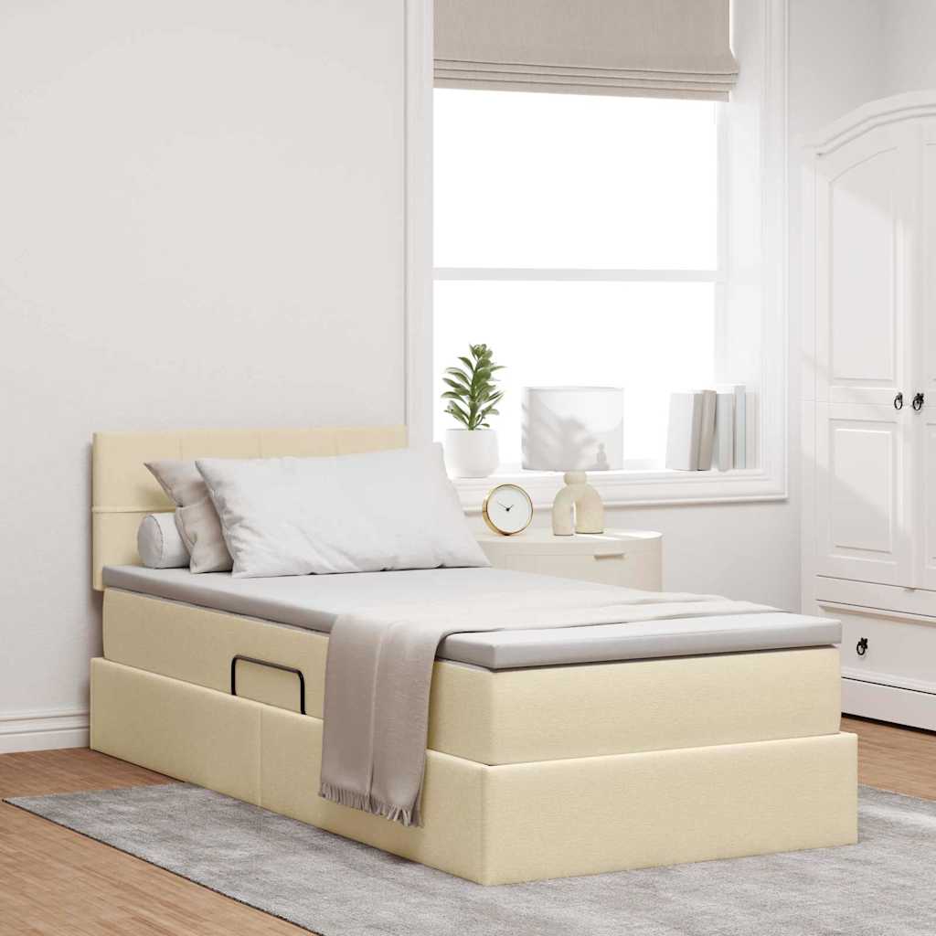 Seng med opbevaring og madras Creme 90 x 190 cm Fløjl