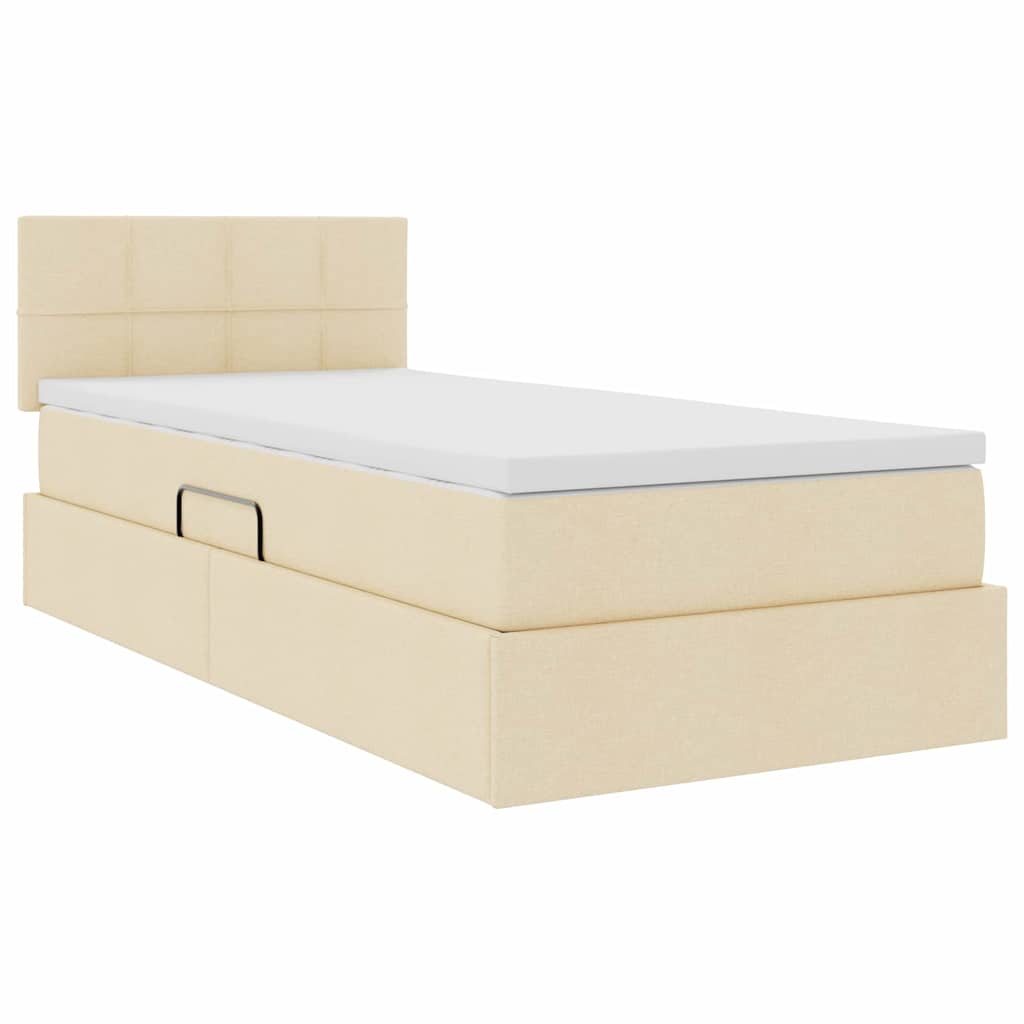 Seng med opbevaring og madras Creme 90 x 190 cm Fløjl