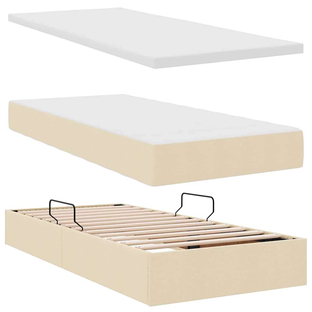 Seng med opbevaring og madras Creme 90 x 190 cm Fløjl