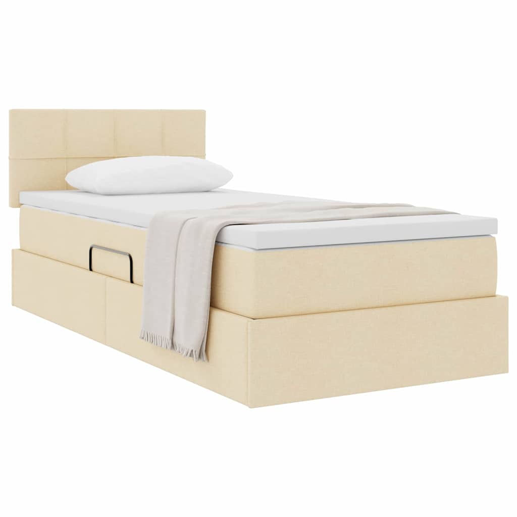 Seng med opbevaring og madras Creme 90 x 190 cm Fløjl