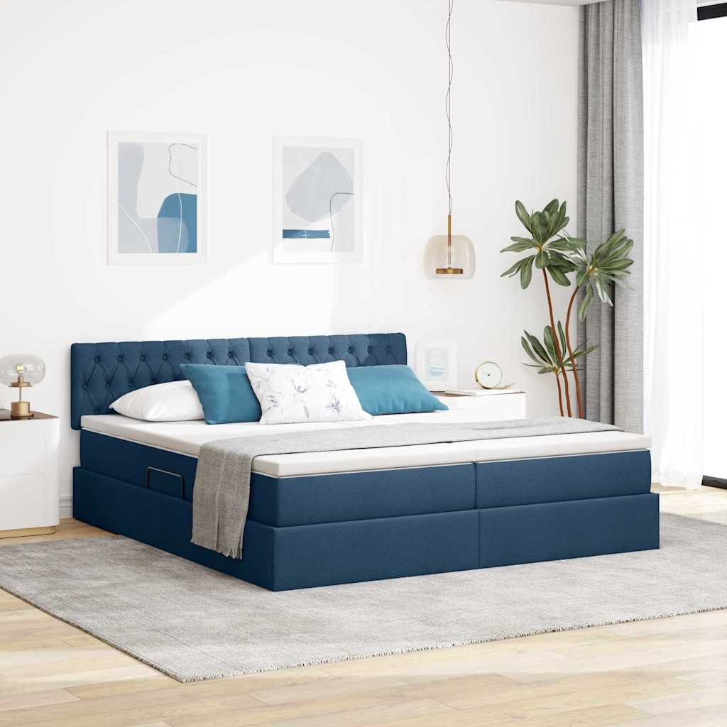 Opbevaringsseng med madras Blå 180 x 200 cm Faux læder