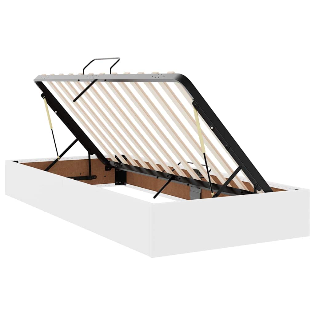 Seng med opbevaring og LED Ren Hvid 90 x 190 cm Faux læder