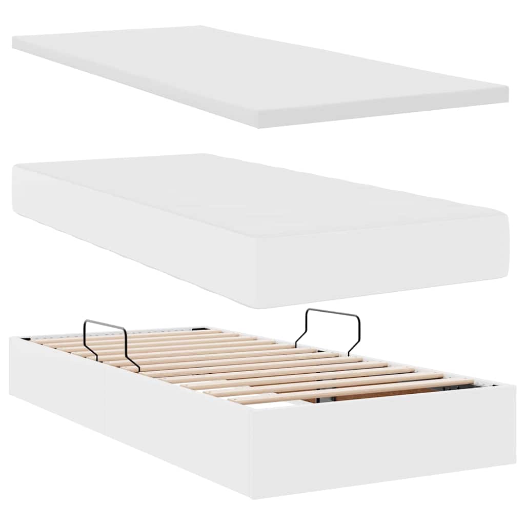 Seng med opbevaring og LED Ren Hvid 90 x 190 cm Faux læder