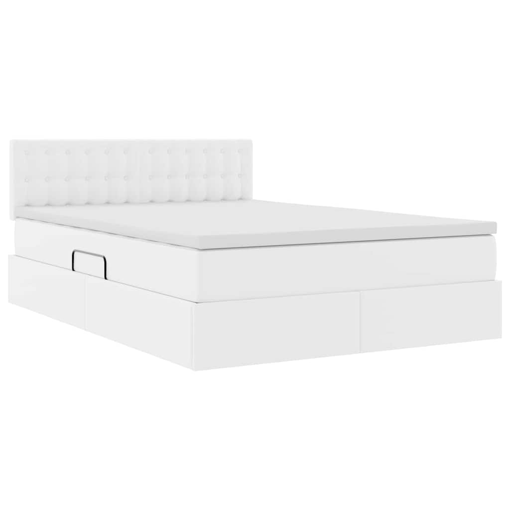 Seng med opbevaring og LED Ren Hvid 140 x 190 cm Faux læder