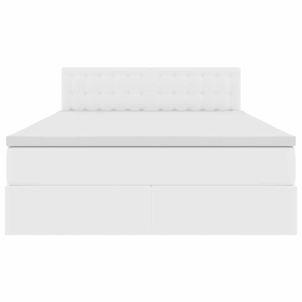 Seng med opbevaring og LED Ren Hvid 140 x 190 cm Faux læder