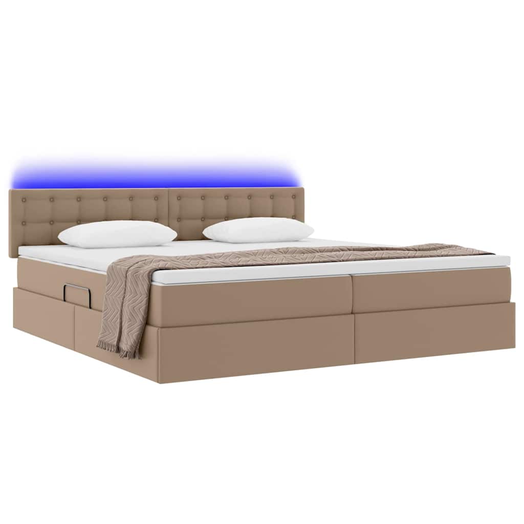 Seng med opbevaring og LED Lysegrå 200 x 200 cm Faux læder
