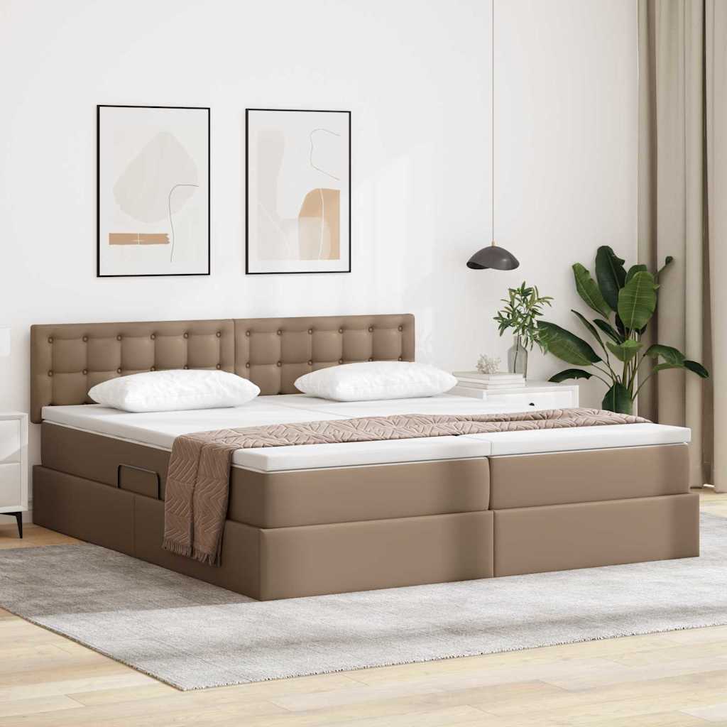 Seng med opbevaring og LED Cappuccino 200 x 200 cm Faux læder