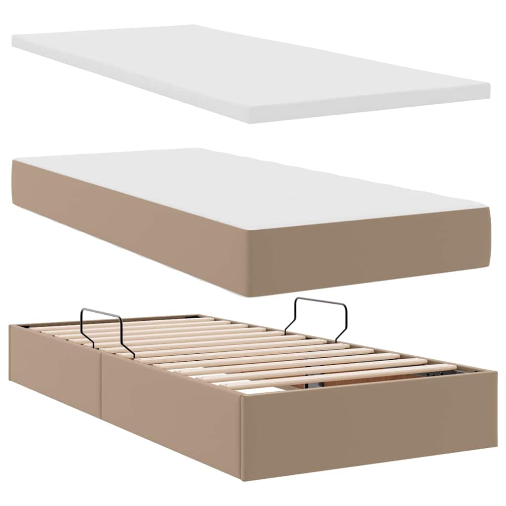 Seng med opbevaring og LED Cappuccino 200 x 200 cm Faux læder