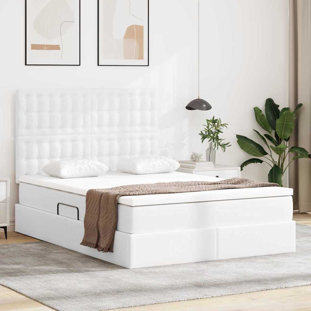 Opbevaringsseng med hovedgærde Ren Hvid 140 x 190 cm Faux læder